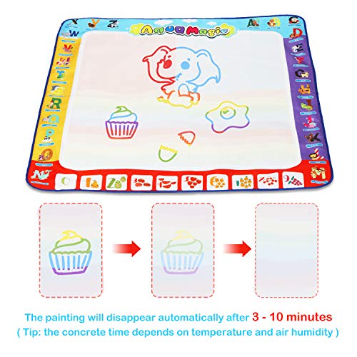 Aqua Magic Doodle Mat - 40x32 Inch Large Water Drawing Mat With Stamps & Pens, Kids No-Mess Art Toy