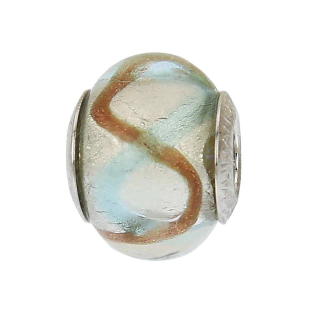 Glass Of Venice Murano Glass Sterling Silver Aqua Waves Charm Bead