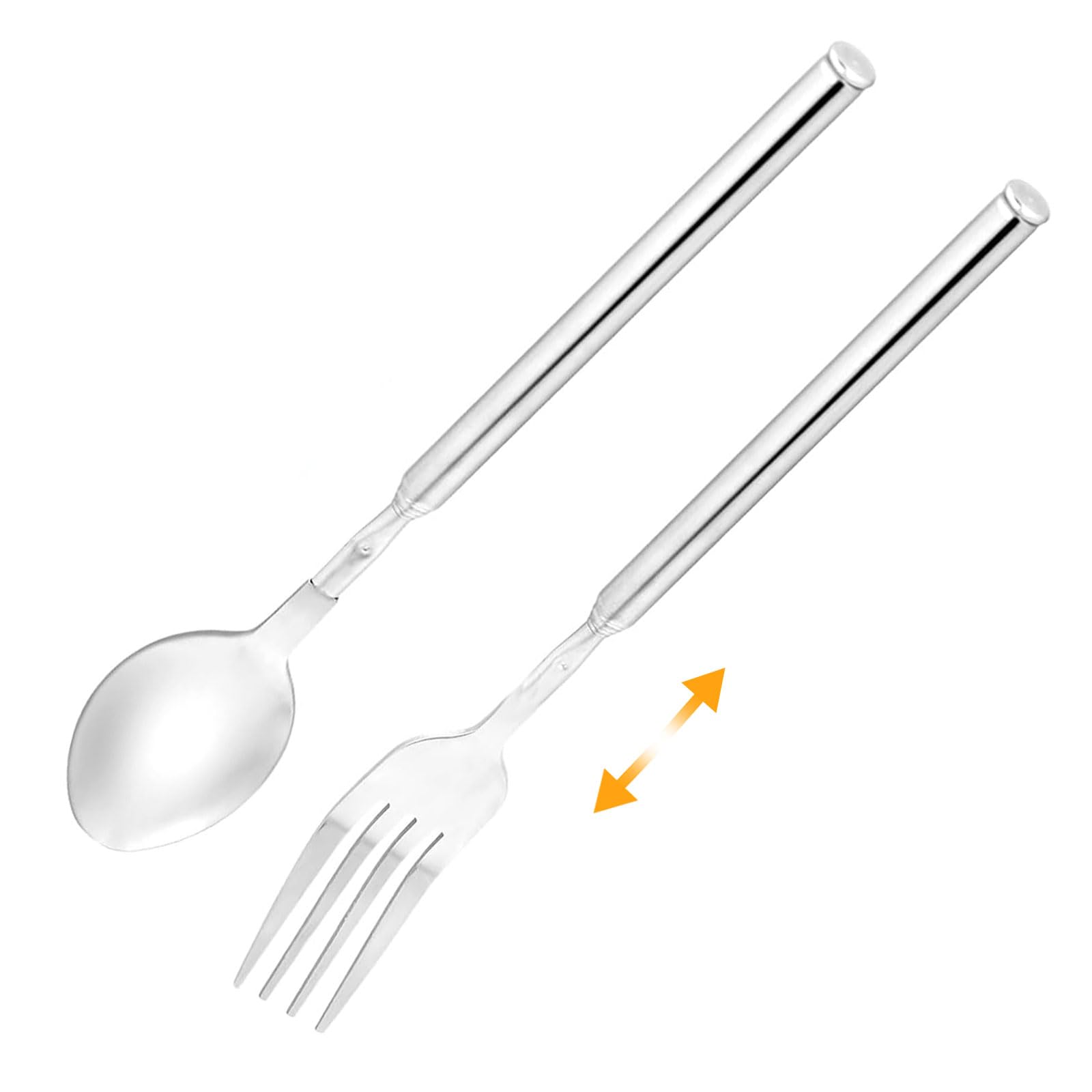 HAPPOW 2pcs Extendable Fork Spoon Set, Telescopic Stainless Steel Fork and Spoon Extends to 25", Expandable Extension for BBQ Fruit