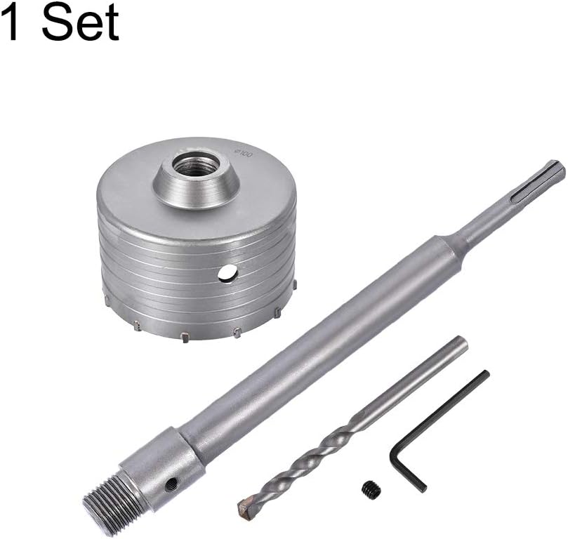 sourcing map Wall Hole Drill Bit 100mm Concrete Cement Stone Hole Saw Cutter 240mm Drilling Depth Round Shank with Connecting Rod Drill for SDS X4 Impact Drill - Image 5