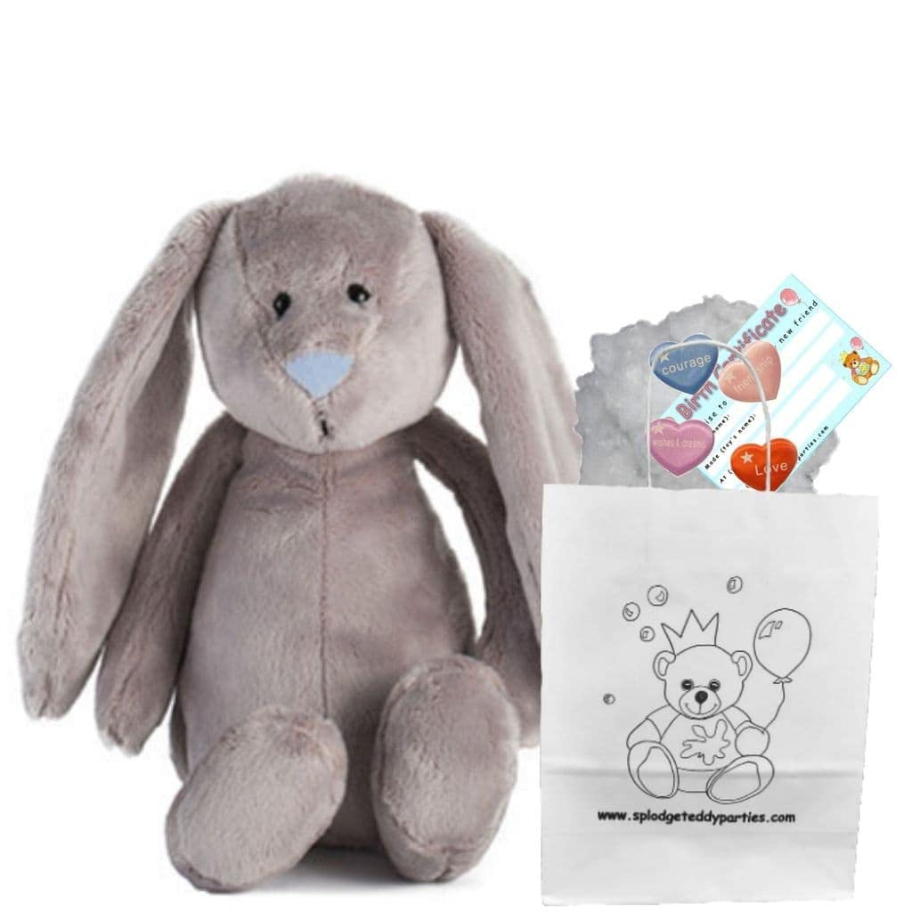 Grey Bunny with Blue Nose - Soft Plush Toy - 10 inch / 25cm - Build your own Teddy Bear - Party Kit