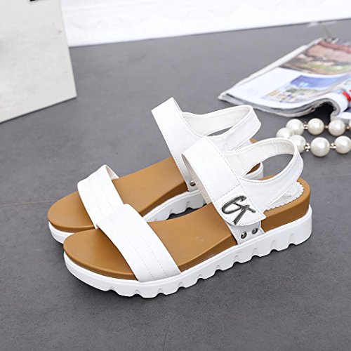Sandals for Womens, FORUU Summer Flat Fashion Buckle Comfortable Ladies Shoes (8, White) - Thumbnail 2