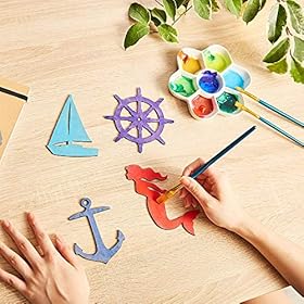 24 Pieces Unfinished Nautical Wood Cutouts for Crafts, Wooden Sailboat, Mermaid, Anchor, Ship Wheel for DIY Projects 51czLwD95FL