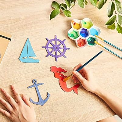 24 Pieces Unfinished Nautical Wood Cutouts for Crafts, Wooden Sailboat, Mermaid, Anchor, Ship Wheel for DIY Projects 51czLwD95FL