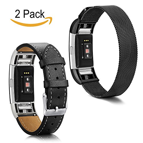 Thunaraz Fitbit Charge 2 Bands Pack of 2 Stainless Steel Milanese Loop Band Replacement Wristband 18mm Watch Bands Fitbit Charge 2 Leather Bands Women Fitbit Bracelet for Men, 6Pcs Screen Protector