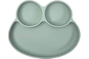 Abiie Octopod Frog Silicone Plates with Suction - Spill Proof, Easy to Clean - BPA-Free Bowl - Suction Plates for Baby and Toddler - Training & Feeding Divided Grip Dish (Sage Green)