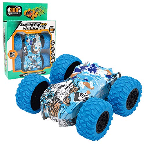 Rabung Inertia-Double Side Pull Back Cars Friction Powered Vehicles, Stunt Graffiti Car Off Road Model Toy Car Best Birthday Party Festival Gift for Kids (Bule)