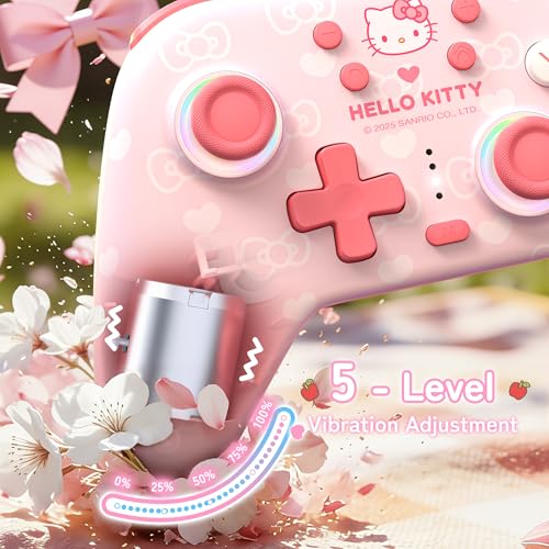 Kuitmor Hall Effect Wireless Controllers for Switch 2/1/OLED/Lite, PC, Android, iOS/2.4G Receiver + Bluetooth,1000mAh Battery, 6-Axis Gyro, Dual Vibration, RGB Breathing Li (Pink)
