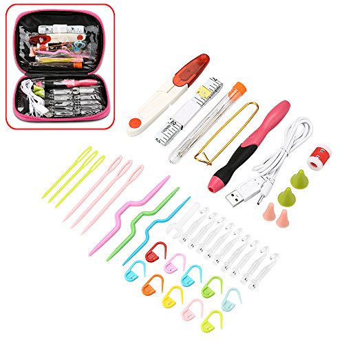 Crochet Hook Set,48pcs Rechargeable LED Crochet Accessories Knitting Needles Set,Incl Interchangeable Crochet Hooks/Plastic Knitting Needles/Crochet Stitch Markers/Cable Stitch Holders By Ogori