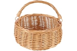 SHCMSADO Small Gift Wicker Picnic Basket with Handle,Willow Flower Girl Basket for Weddings，Garden and Home Decor -Wicker Storage Basket-Natural