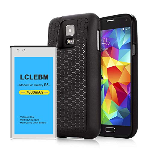 Galaxy S5 Battery, (Upgrade) LCLEBM 7800mah Extended Spare Replacement Battery[Extra 3X Battery Power] for Samsung Galaxy S5 All Versions with Black TPU Cover Case[24 Month Warranty]