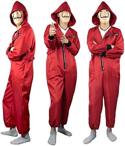 BeeUgy Adult Children La Casa De Papel Cosplay Costume Money Heist Season 3 Dali Red Jumpsuit + Mask Cosplay Costume Halloween Festival Party Fancy Dress