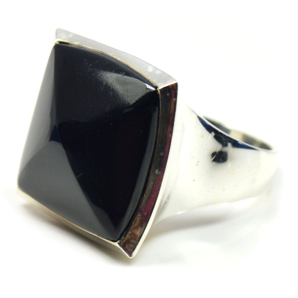 Gemsonclick Real Square Shaped Black Onyx Sterling Silver Ring Bezel