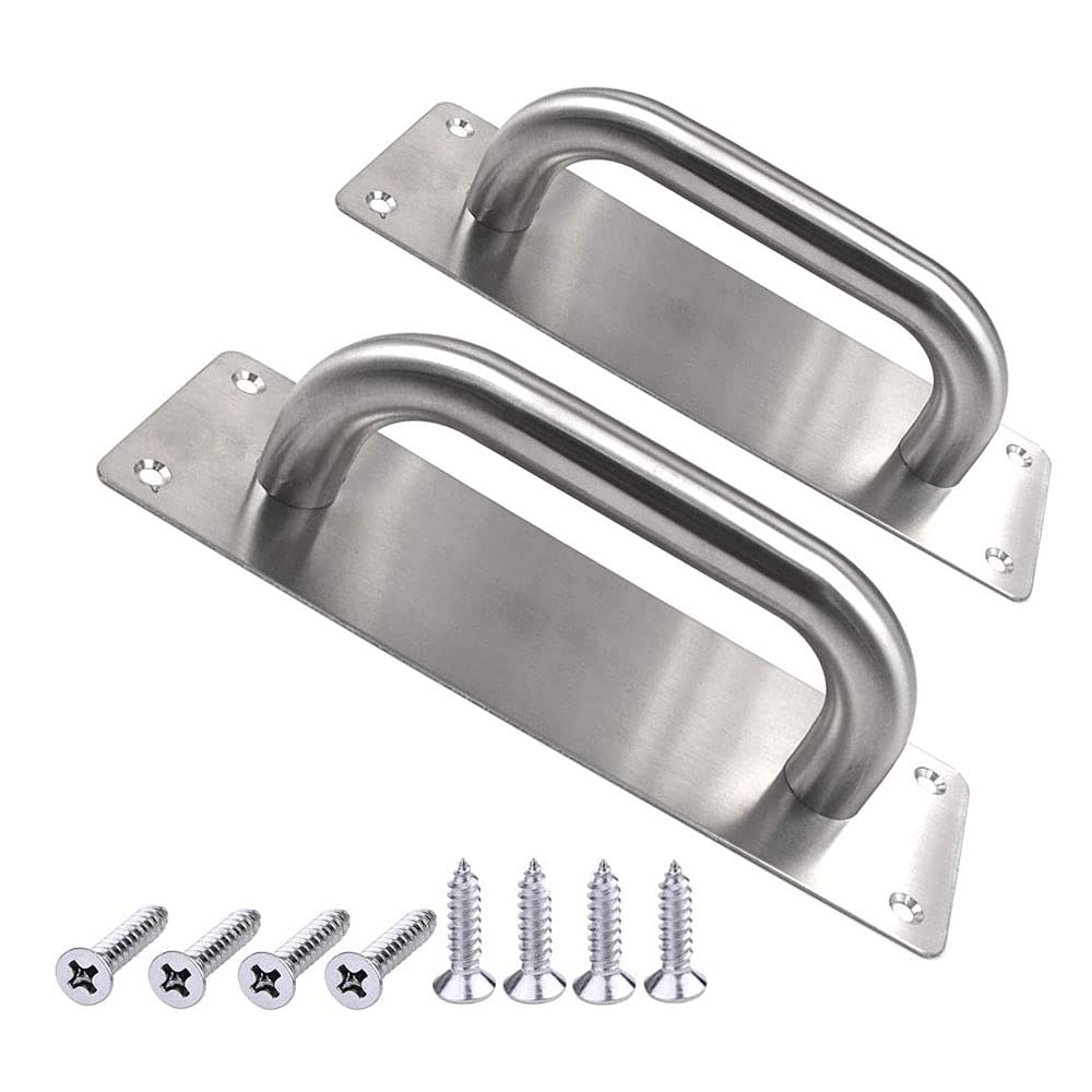 2Pcs Pull Push Door Plate Handle 8inch Stainless Steel Heavy Duty Barn Pull for Shed Commercial Fire With Mounting Screws (Silver, 200x65mm/7.9x2.6inch)