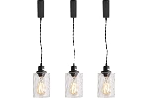 KAYYELAMP Adjusted Wire Length H-Type Track Hanging Light 3.2 Ft Twisted Cord E26 Base Clear Glass Set of Three Black Pendant Light Fixture,Vintage Lamp for Aisle Loft (No Bulb & Track)