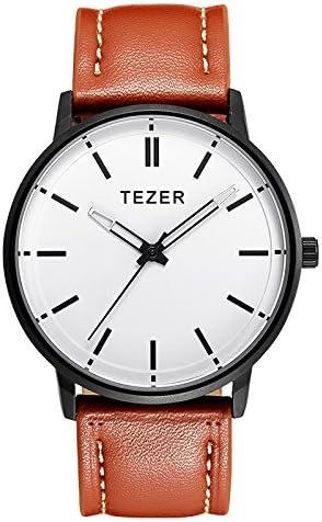 Tezer Luxury Men Casual Watch with White Dial Brown Leather Strap T5025