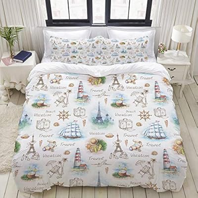 Amazon Fakainu 布団カバー セミダブル 旅行イラストのシームレス