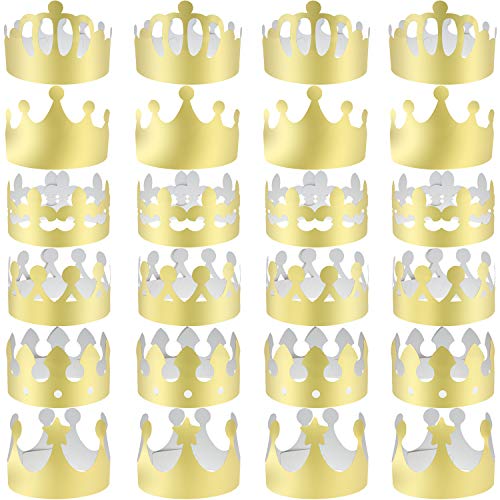 LOCOLO 24 Pieces Paper Crowns for Kids Adults Golden Party King Crown Hats for Party and Celebration