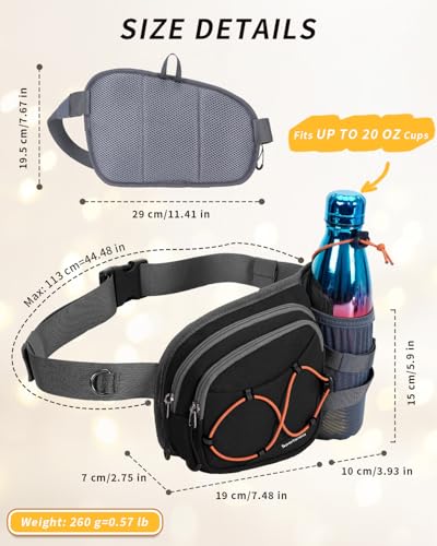 Sportsnew Bum Bag Fanny Pack with Water Bottle Holder, 2L Light Waist Bag, Water-Resistant for Hiking Running Cycling Dog Walking Travel