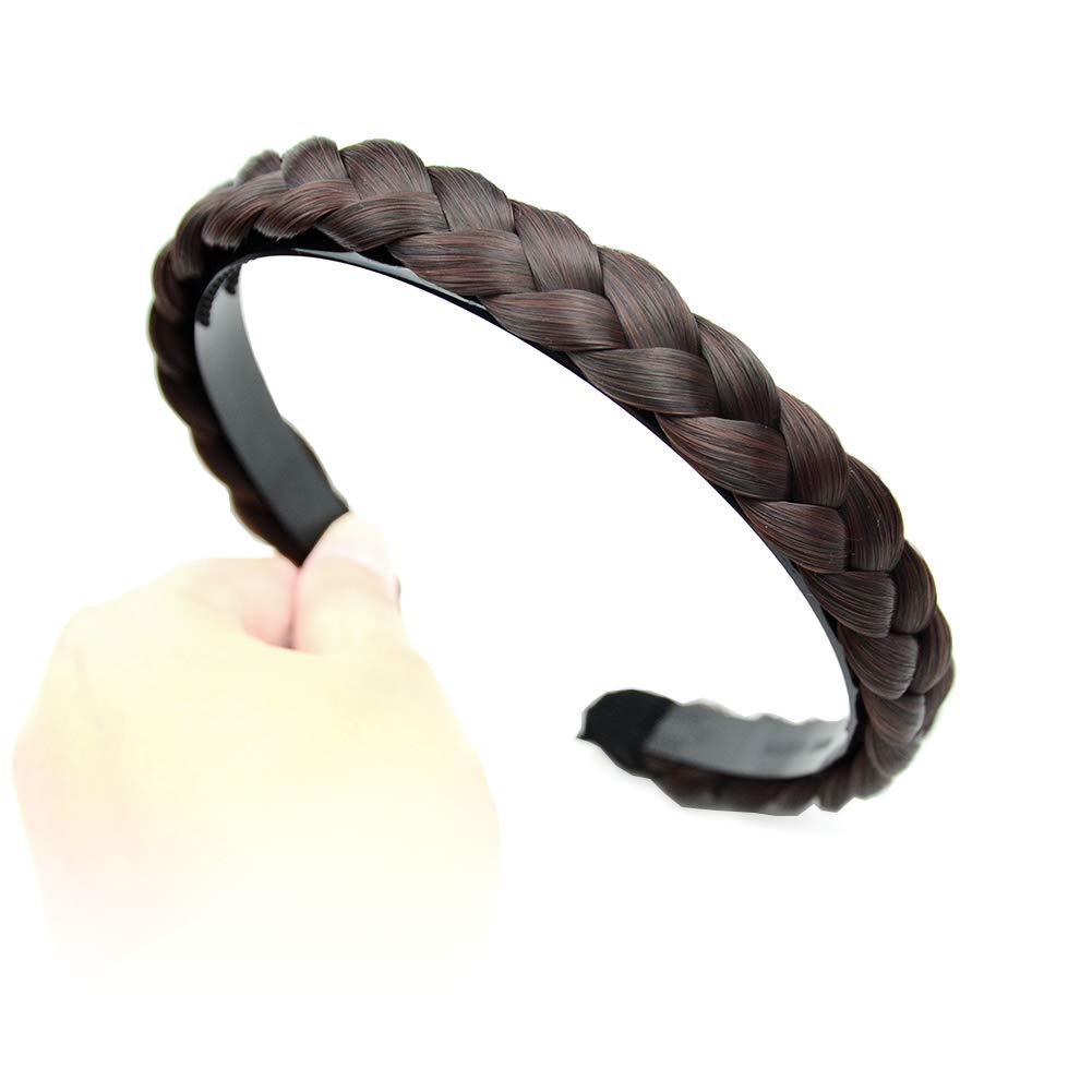 BOBIYA Plait Headband Synthetic Hair Plaited Headbands Braid Braided With Teeth for Women Girl (Chestnut Brown) — image 1