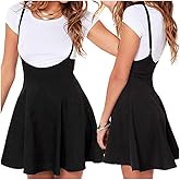 LXXIASHI Women's High Waist Suspender Pleated Skirts Casual School Girls Versatile Strappy Dress
