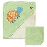 Hudson Baby Rayon from Bamboo Hooded Bath Towel and Washcloth, Green Turtle
