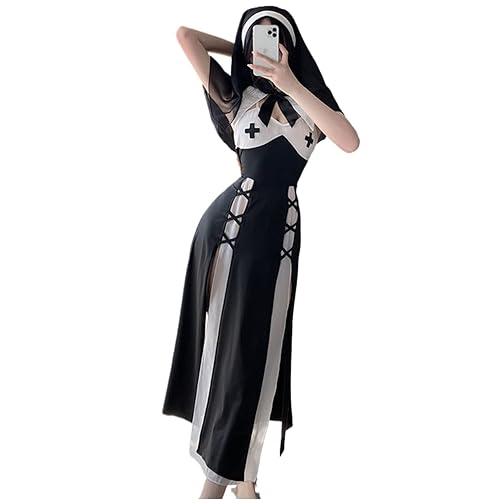 LureZone Sexy women nun lingerie cosplay sexy nun sexy fancy dress  Halloween party adult costume (2717black) in Kenya
