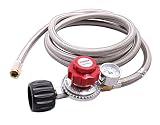 KIBOW 0~20PSI High Pressure Adjustable Propane Regulator w/8FT SS Braided Hose-Type1 (QCC1) and 3/8 Female Flare Swivel Fitting - with Gauge