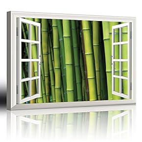 Modern White Window Looking Out Into a Bamboo Forest - Canvas Art Home Art - 24x36 inches
