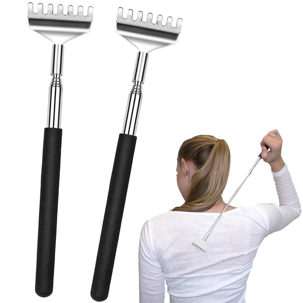 Voarge Pack of 2 Back Scratchers Made of High-Quality Stainless Steel, Extendable up to 68 cm, Telescopic Metal Back Scratcher, for Head and Back