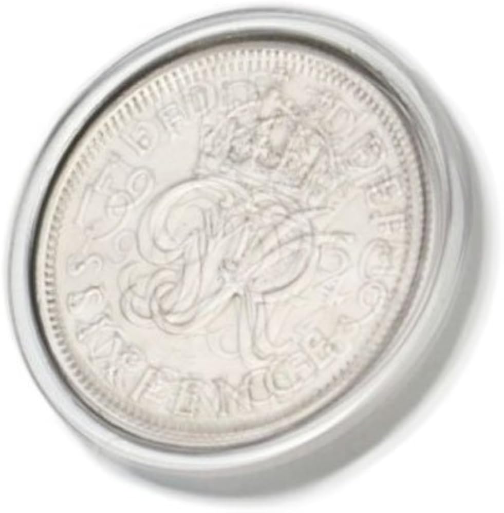 Genuine Polished 1950 Sixpence in Lapel Pin, Silver