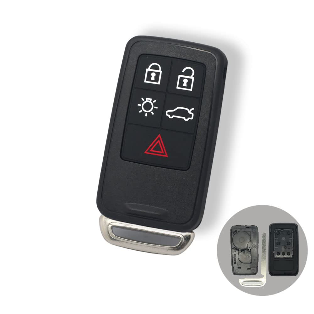 BROVACS Replacement Key Shell + Uncut Blank Emergency Insert Key Compatible with VOLVO 5 Button Smart Keyless Entry Remote Key Case Fob PG789A