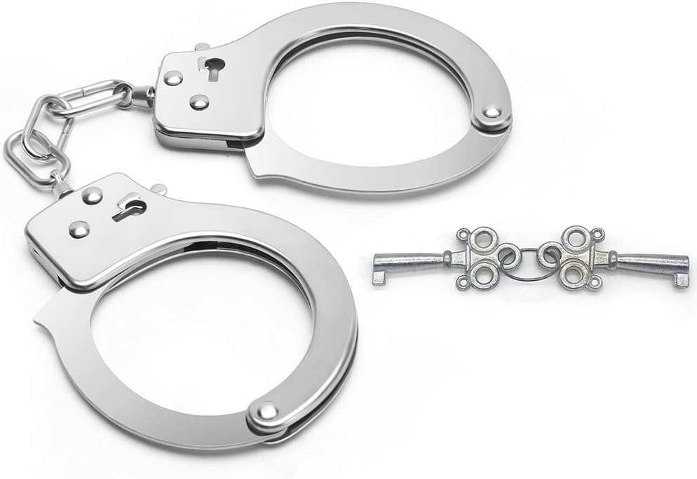 Metal Handcuffs with Keys for Cosplay Police silver Handcuffs Prop Dress Ball Party Cosplay for partner (silver, L) - Image 3