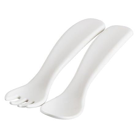 Inomata Plastic Baby Spoon and Fork Set, 2-Pieces, White