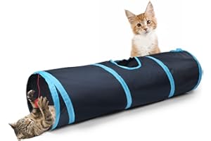 Sheldamy Cat Tunnel, 2-Way Collapsible Play Tunnel, Interactive Toy Maze for Small Animals, Suitable for Kittens, Puppies, Rabbits, Ferrets, Blue & Black