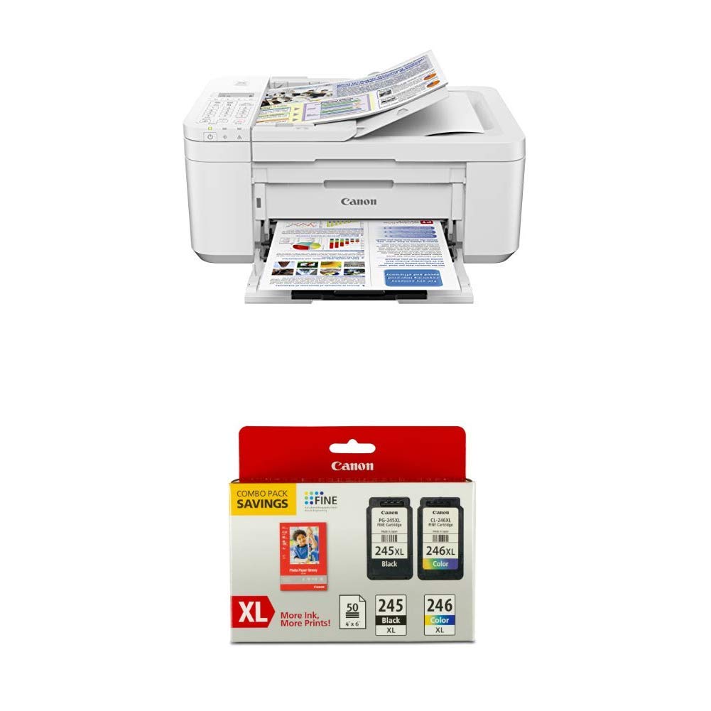 Canon PIXMA TR4520 Wireless All in One Photo Printer, White with Canon PG-245XL/CL-246XL Ink/Photo Paper Pack