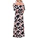 VIGVOG Women's Boho Floral Print Off Shoulder Maxi Casual Dress with Short Sleeves, Navy Blue, Large