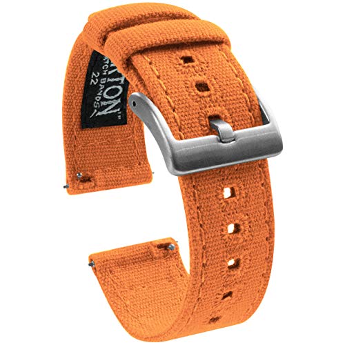 22mm Pumpkin - Barton Canvas Quick Release Watch Band Straps - Choose Color & Width - 18mm, 19mm, 20mm, 21mm, 22mm, or 23mm