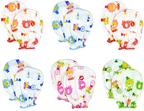 Liwely 6 Pairs Unisex-Baby No Scratch Assorted Mittens, 100% Cotton, Circus Set