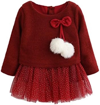 Anxinke Baby Toddler Girls Knitted Long Sleeve Bow Tutu Dress for 0-24 Months (6-12 Months, Red)