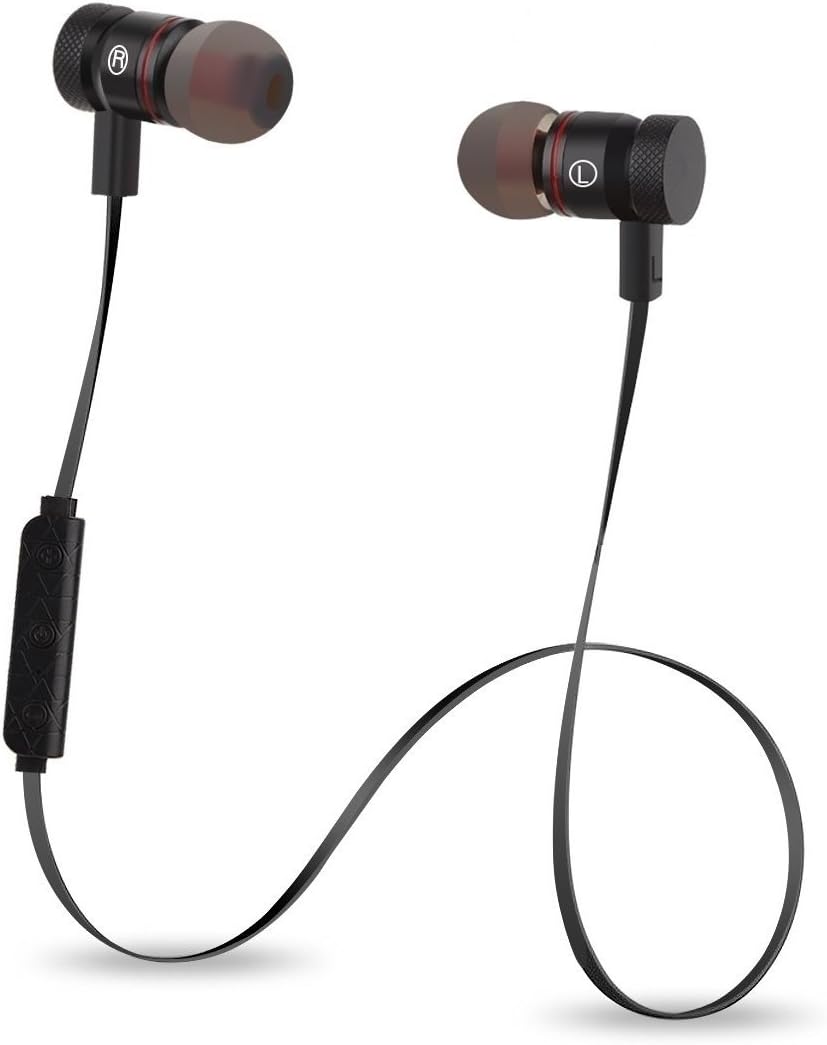 Eridge Wireless Magnetic Earphone Headset Stereo Earbuds Balanced Audio Sweat-Proof Noise-Canceling in-Ear Headphone with Ear Hooks for Outdoor Sports-Black