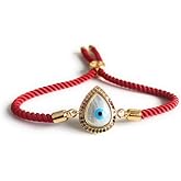 SIFRIMANIA Adjustable Evil Eye Red Cord Bracelet Mother of Pearl CZ Charm Sliding Bolo Fit 6–9 Inches Protective Handmade Jewelry
