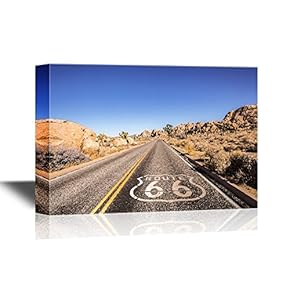 Canvas Wall Art - Route 66 with Blue Sky - Gallery Wrap Modern Home Art | Ready to Hang - 12x18 inches