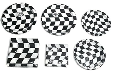 Racing Checkard Flag Party Bundle 9" Plates (16) 7" Plates (16) Lunch Napkins (16) Beverage Napkins (16)