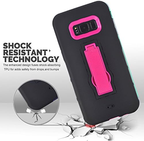 Samsung Galaxy S8 Plus Case,Dual layer Rugged Full-body Anti-Slip Hybrid High Shockproof Armor Defender Combo Cover, Hard PC+Soft Silicon Kickstand Rose Case 6.2 inch 2017 for Women Men Girls Kids