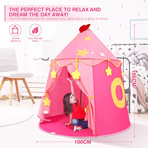 Peradix Château de Princesse Tente pour Enfant et Bebe, Tente d\'enfants pour Princess Filles avec Balls,Tente Masison de Cabane pour Enfant Intérieure et Extérieur(Rose)