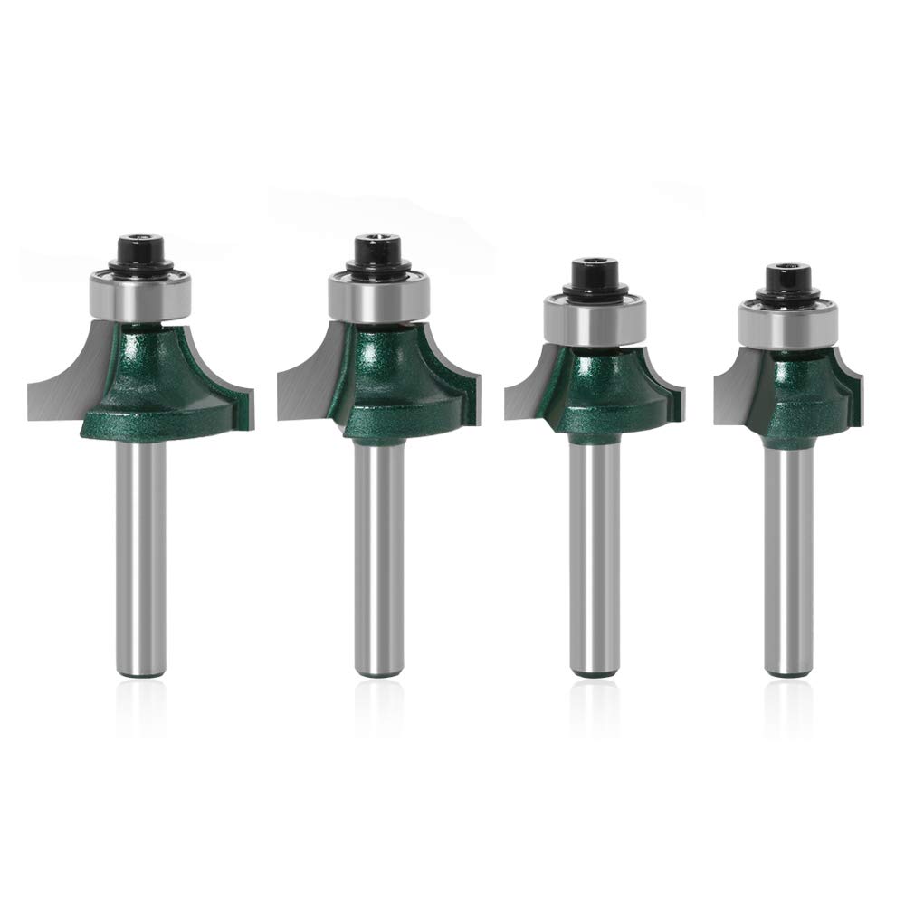 Mesee 4 Pieces Round Over Router Bits Set with 1/4 Inch Shank, Industrial Grade Roundover Bead Edge-Forming Bit Woodworking Corner Rounding Edging Milling Cutter Tools, 5/16" 1/4" 3/16" 1/8" Radius