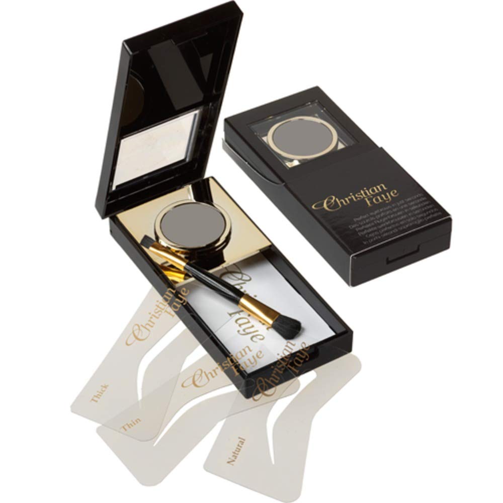 24 Hour Eyebrow Kit in Charcoal by Christian Faye, includes long-lasting brow powder, application brush & brow stencils