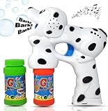Haktoys Dalmatian Dog Bubble Gun Shooter Light Up Blower | Puppy Bubble Blaster for Kids, Parties, Etc. | with LED Flashing Lights, Extra Refill Bottle, Music & Barking Sound (Batteries Included)