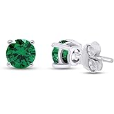 Birthstone Stud Earrings for Women, 4mm Round Simulated Gemstone Studs in 14K Gold Plated 925 Sterling Silver Push Back Earrings, Jewelry Gift for Her (0.5 Ct)